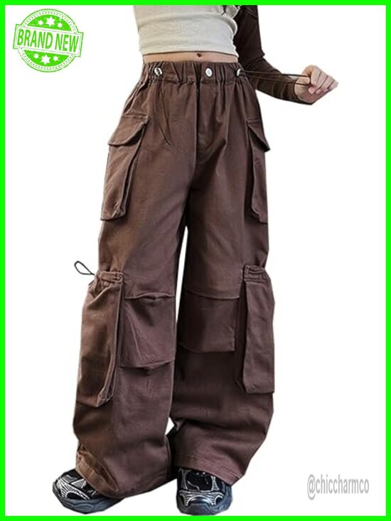 Other - Girls Cargo Pants Multi-Pocket Straight Leg Elastic Waist Streetwear Hip Hop